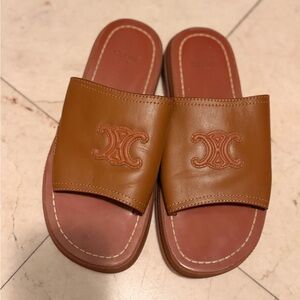 Celine Inspired Tan Leather Slide Sandals